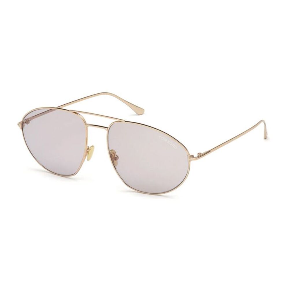 Tom Ford Sunglasses Aviator Full Rim, Shiny Rose Gold Frame and Light Grey
